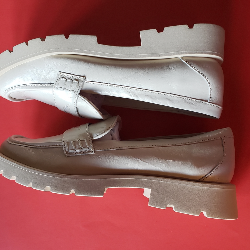 Cream Leather Loafers for Women
